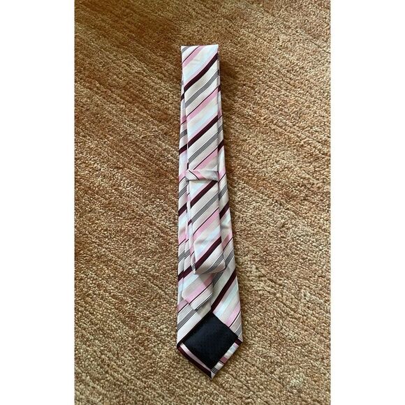 Men’s Pink Burgundy Stripe Tie 100% Silk Handmade Classic Necktie Business - Picture 2 of 3